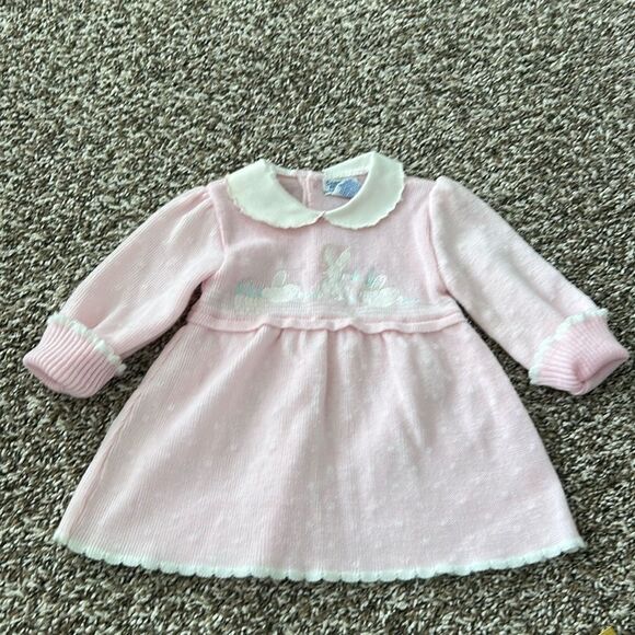 Vintage Carriage Boutique Bunny Pink Baby Girl Sweater Dress - Picture 3 of 12